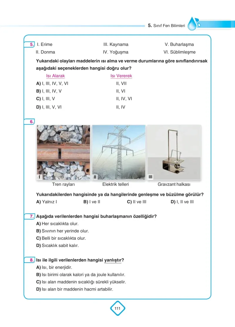5. Sınıf Fen Bilimleri Ders Kitabı Cevapları SDR Dİkey Yayınları Sayfa 111