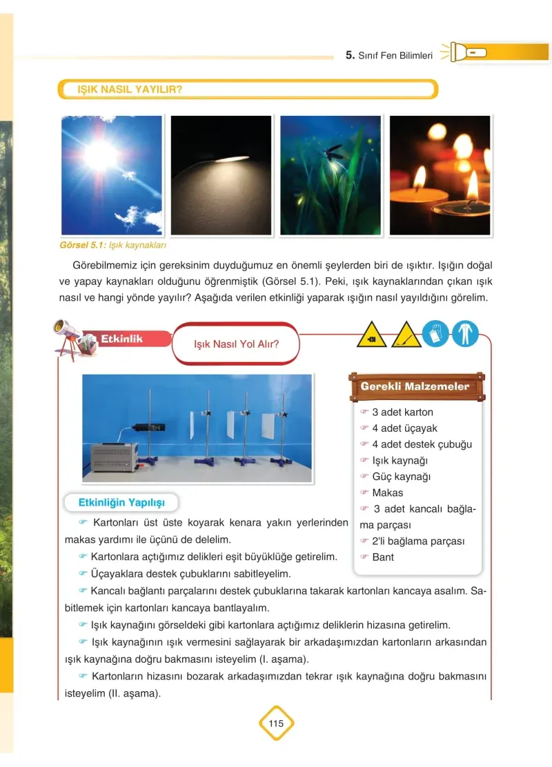 5. Sınıf Fen Bilimleri Ders Kitabı Cevapları SDR Dİkey Yayınları Sayfa 115