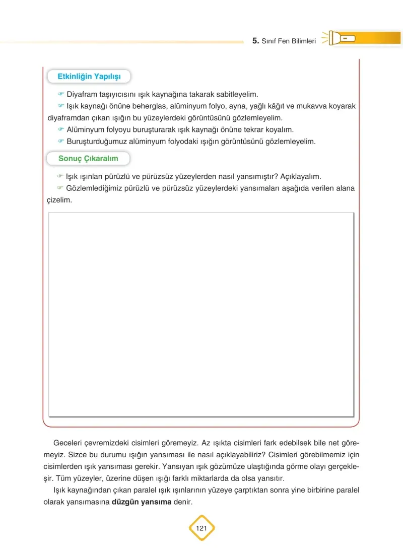 5. Sınıf Fen Bilimleri Ders Kitabı Cevapları SDR Dİkey Yayınları Sayfa 121