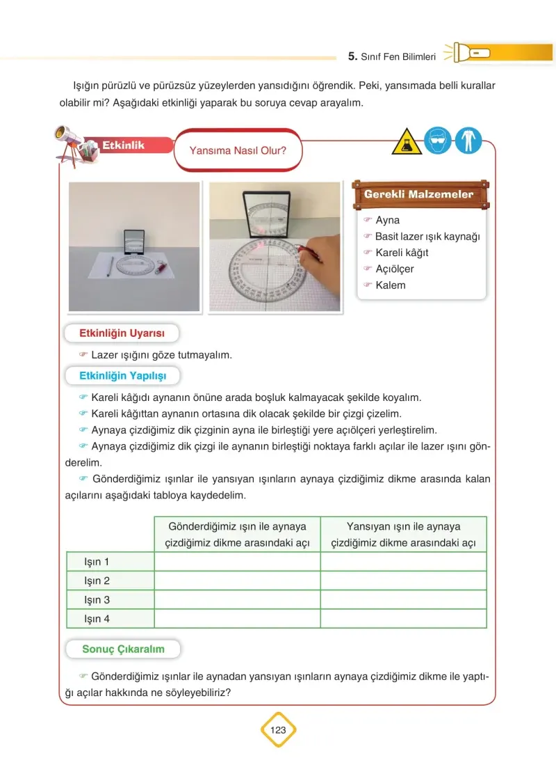 5. Sınıf Fen Bilimleri Ders Kitabı Cevapları SDR Dİkey Yayınları Sayfa 123