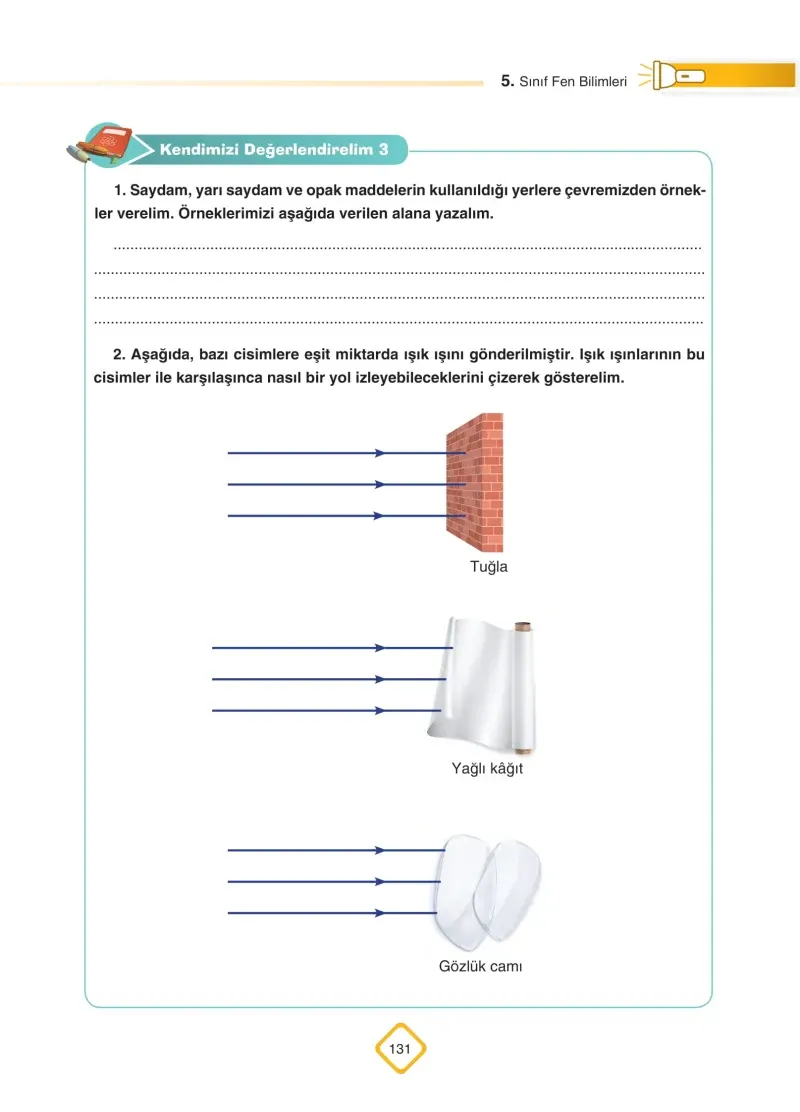 5. Sınıf Fen Bilimleri Ders Kitabı Cevapları SDR Dİkey Yayınları Sayfa 131
