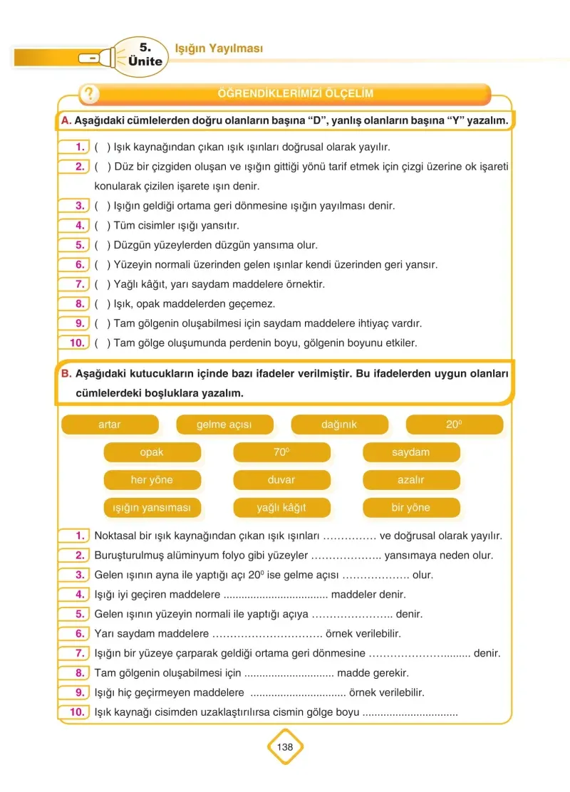 5. Sınıf Fen Bilimleri Ders Kitabı Cevapları SDR Dİkey Yayınları Sayfa 138