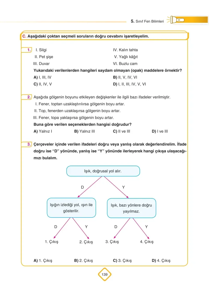 5. Sınıf Fen Bilimleri Ders Kitabı Cevapları SDR Dİkey Yayınları Sayfa 139