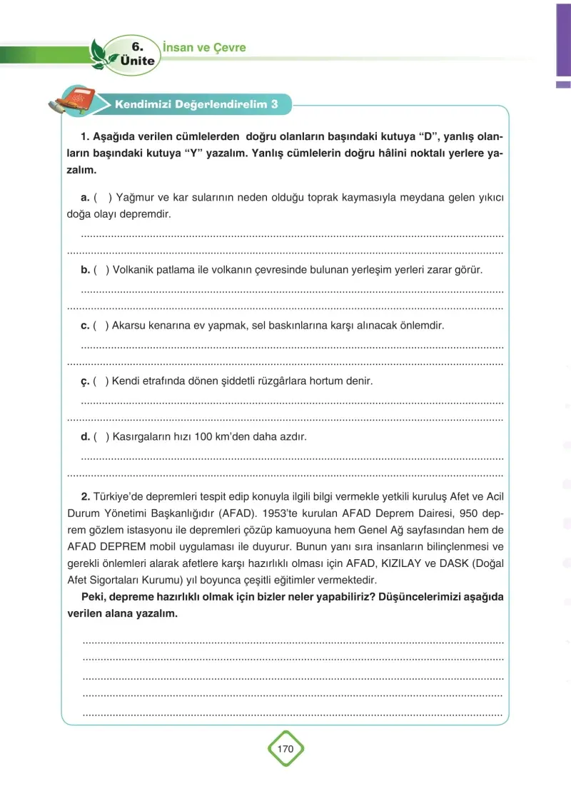 5. Sınıf Fen Bilimleri Ders Kitabı Cevapları SDR Dİkey Yayınları Sayfa 170