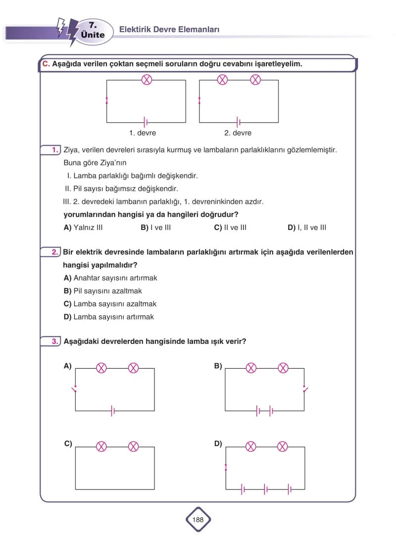 5. Sınıf Fen Bilimleri Ders Kitabı Cevapları SDR Dİkey Yayınları Sayfa 188