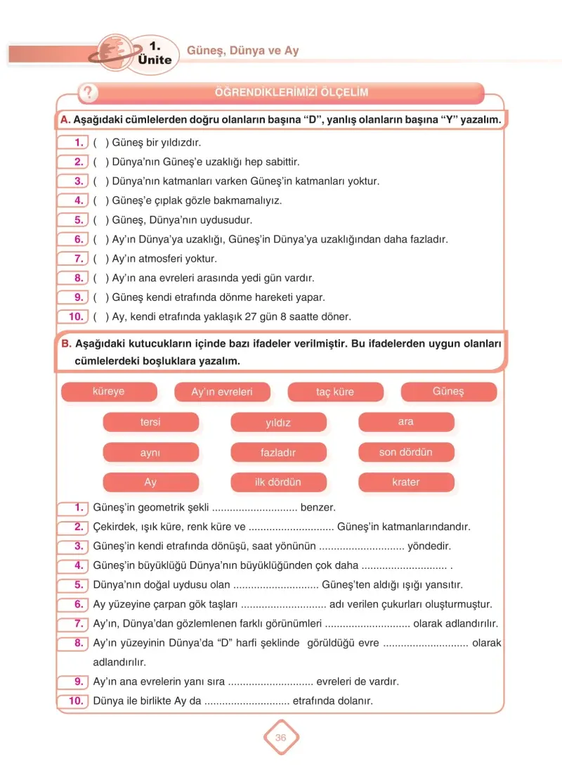 5. Sınıf Fen Bilimleri Ders Kitabı Cevapları SDR Dİkey Yayınları Sayfa 36