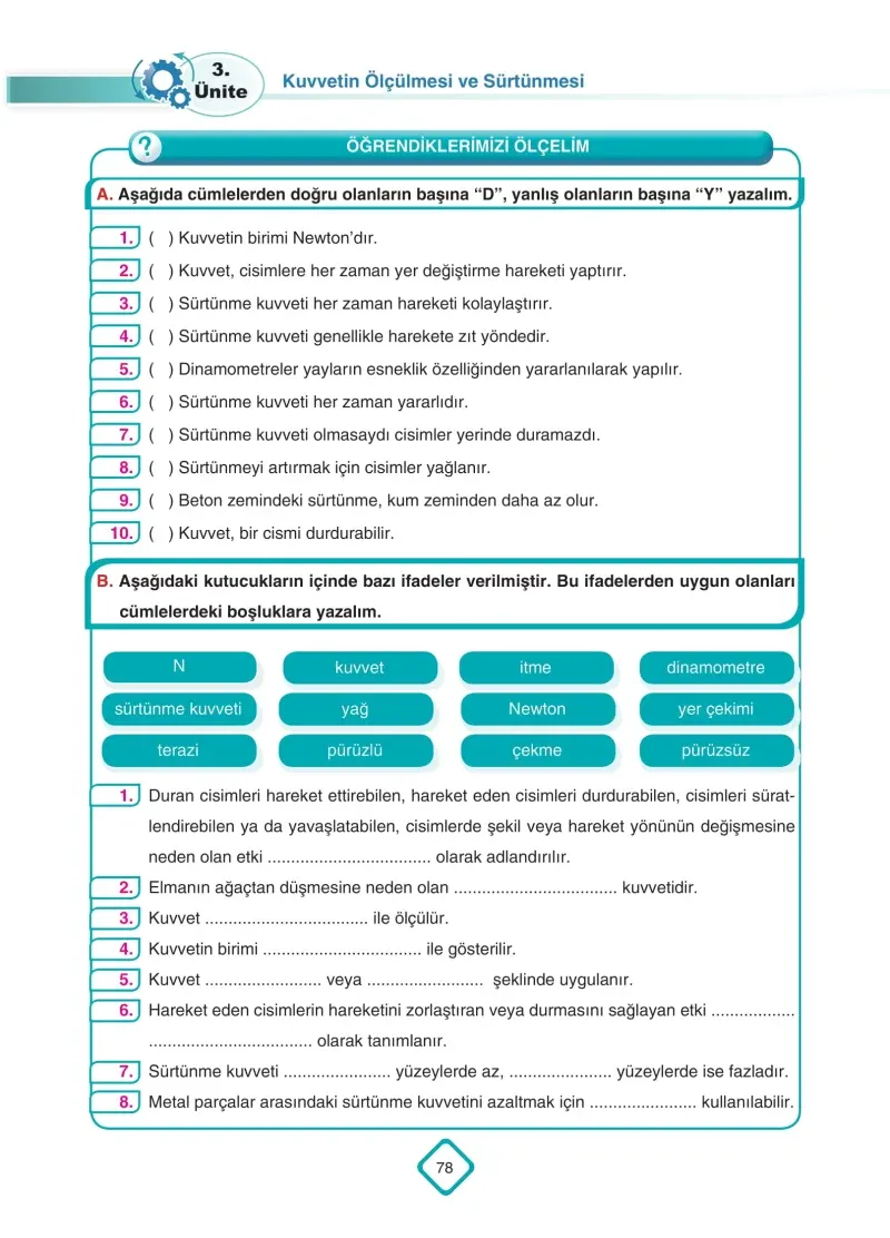 5. Sınıf Fen Bilimleri Ders Kitabı Cevapları SDR Dİkey Yayınları Sayfa 78