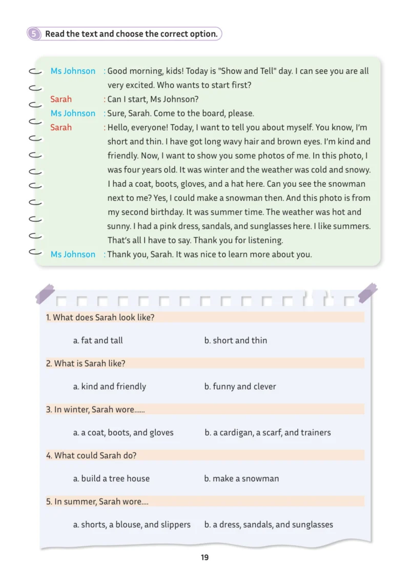 5. Sınıf İngilizce Ders Kitabı Cevapları Meb Yayınları Multi English 1 . Kitap Sayfa 19