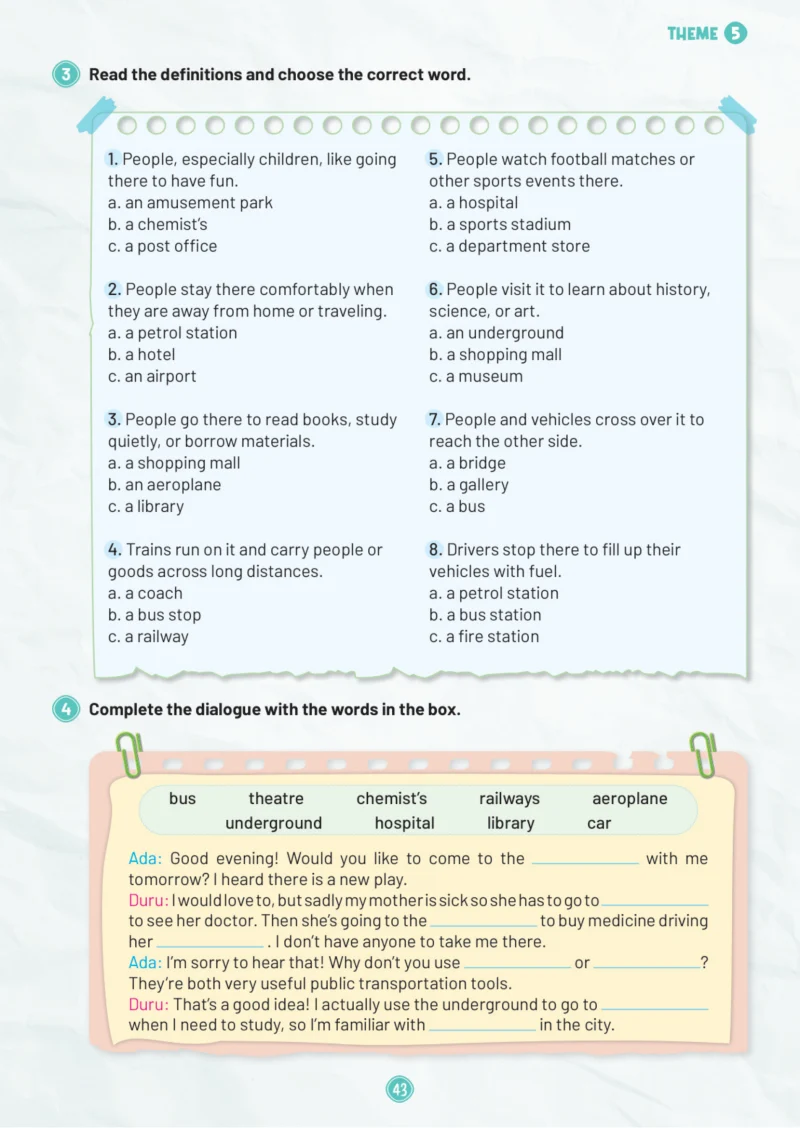 5. Sınıf İngilizce Ders Kitabı Cevapları Meb Yayınları Work Book 1. Kitap Sayfa 43