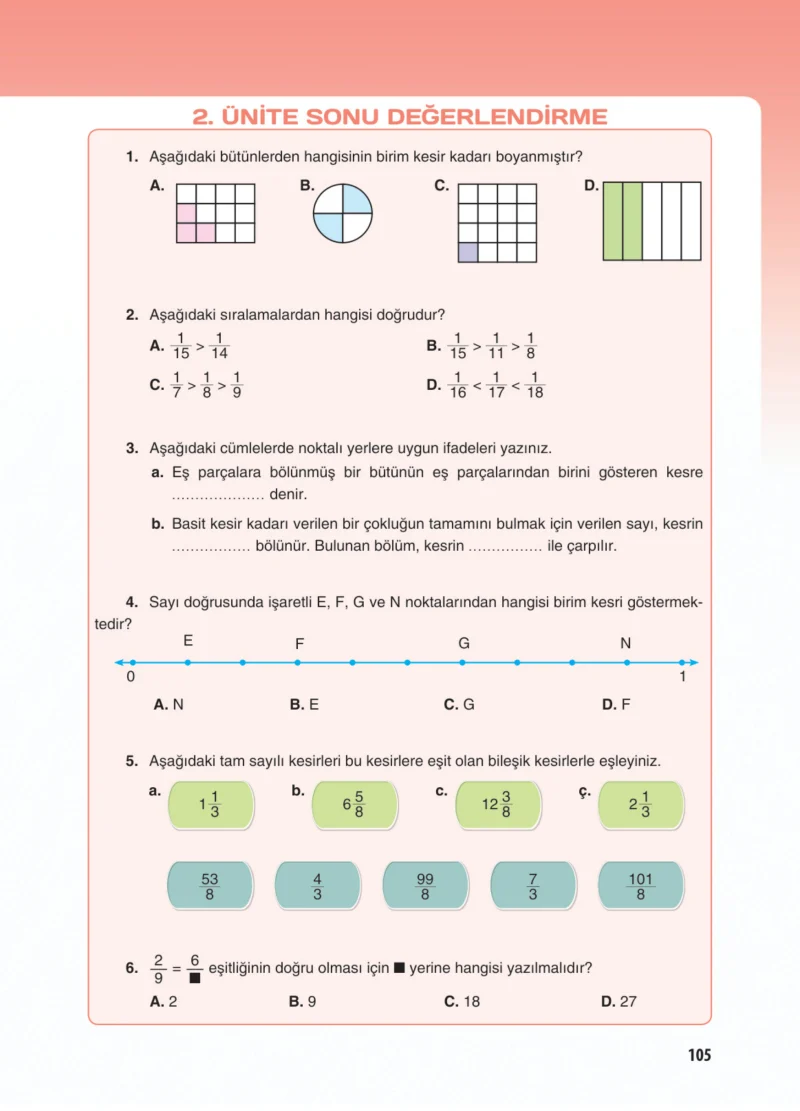 5. Sınıf Matematik Ders Kitabı Cevapları Koza Yayınları Sayfa 105