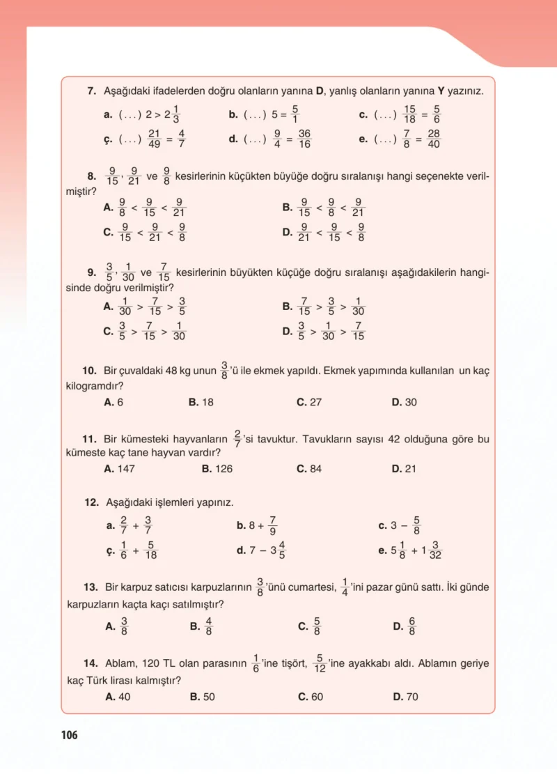 5. Sınıf Matematik Ders Kitabı Cevapları Koza Yayınları Sayfa 106
