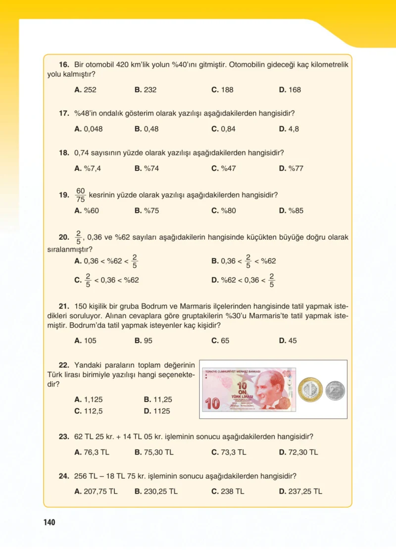 5. Sınıf Matematik Ders Kitabı Cevapları Koza Yayınları Sayfa 140