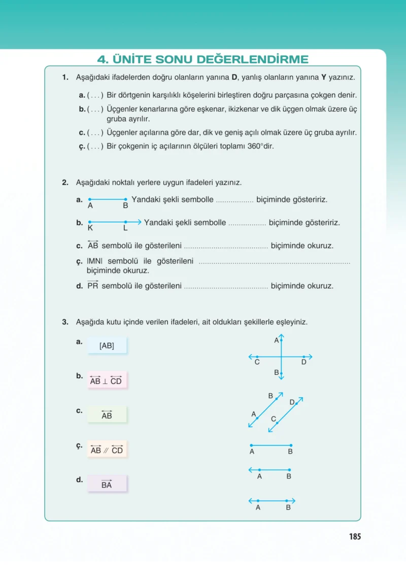 5. Sınıf Matematik Ders Kitabı Cevapları Koza Yayınları Sayfa 185