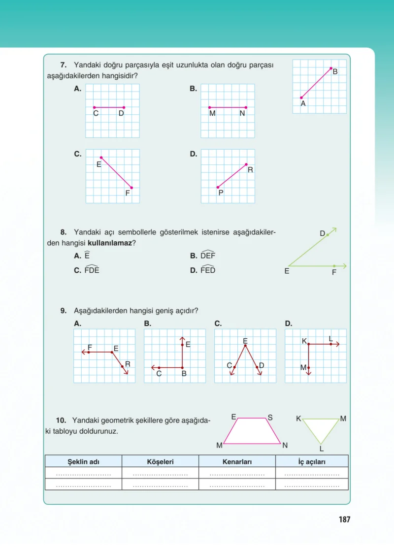 5. Sınıf Matematik Ders Kitabı Cevapları Koza Yayınları Sayfa 187