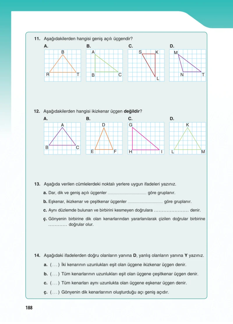 5. Sınıf Matematik Ders Kitabı Cevapları Koza Yayınları Sayfa 188