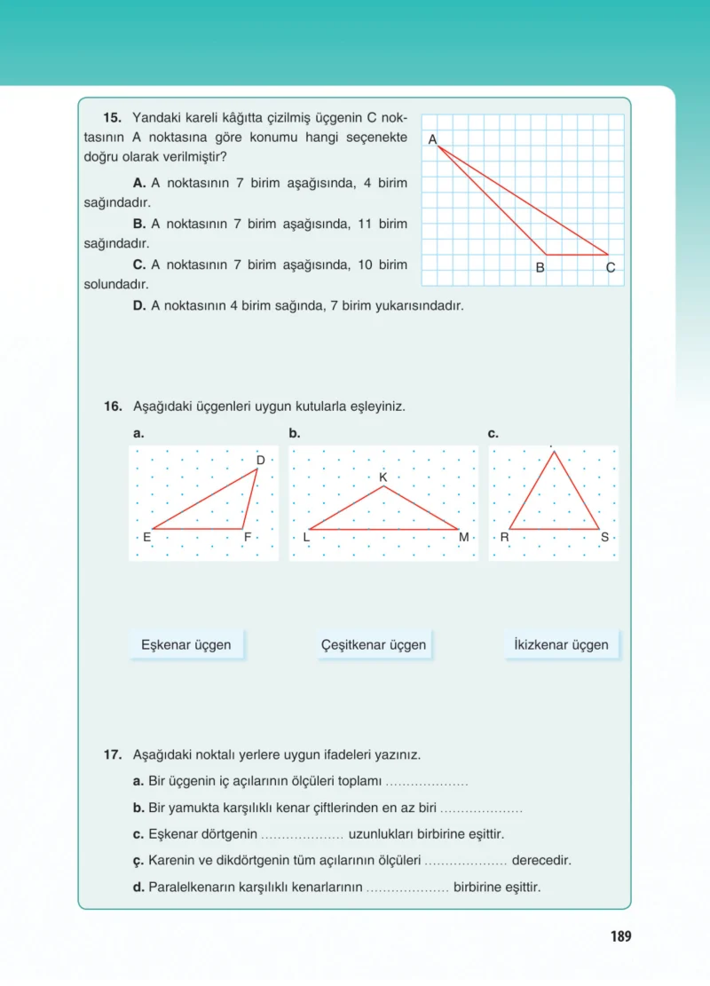 5. Sınıf Matematik Ders Kitabı Cevapları Koza Yayınları Sayfa 189