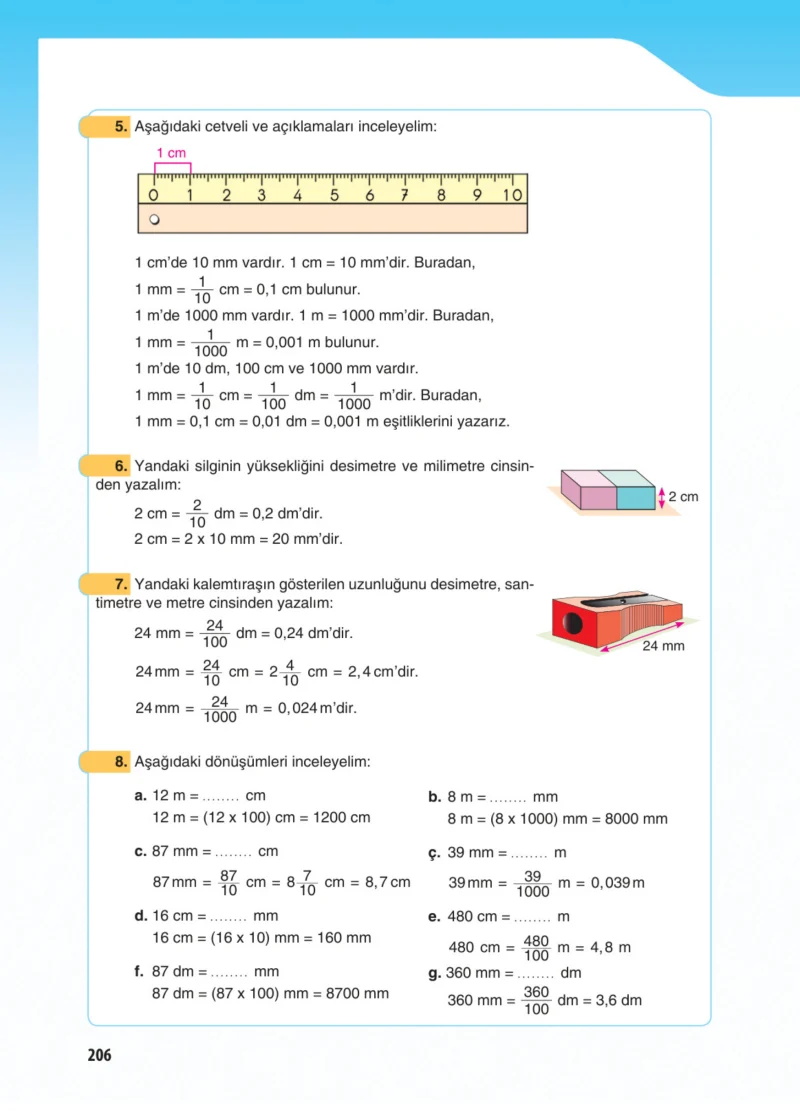 5. Sınıf Matematik Ders Kitabı Cevapları Koza Yayınları Sayfa 206
