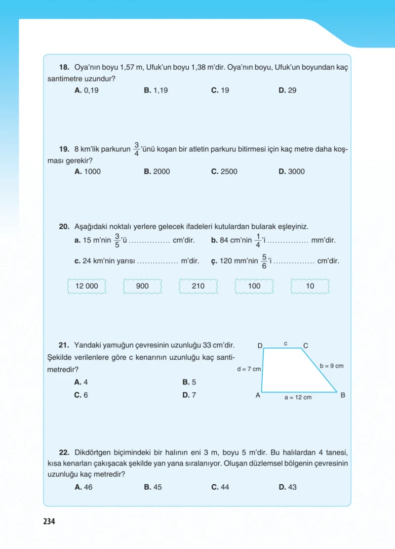 5. Sınıf Matematik Ders Kitabı Cevapları Koza Yayınları Sayfa 234