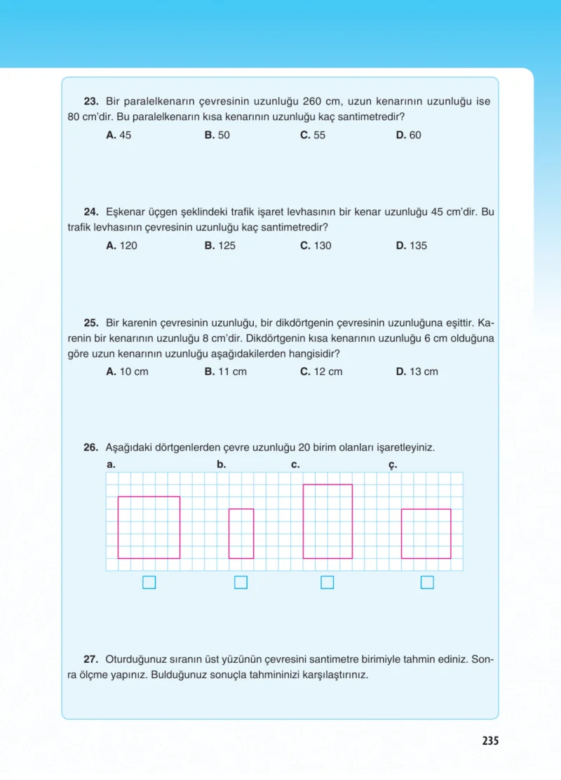 5. Sınıf Matematik Ders Kitabı Cevapları Koza Yayınları Sayfa 235