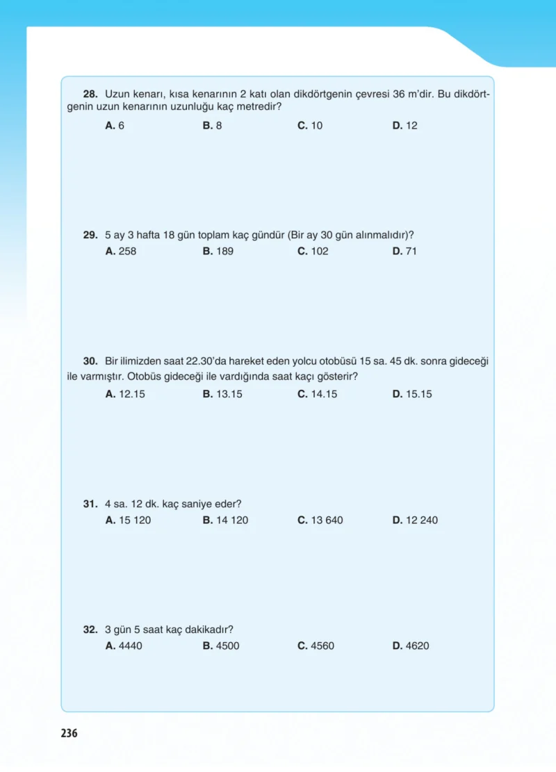 5. Sınıf Matematik Ders Kitabı Cevapları Koza Yayınları Sayfa 236