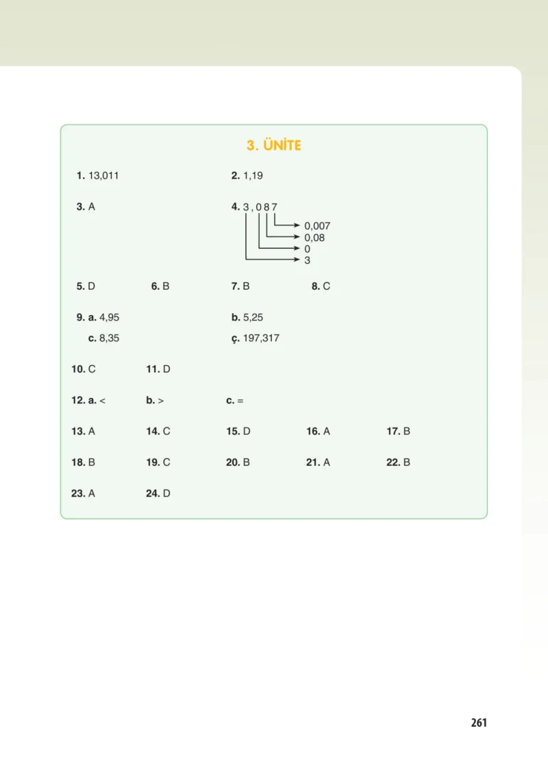 5. Sınıf Matematik Ders Kitabı Cevapları Koza Yayınları Sayfa 261