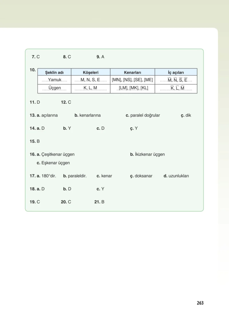 5. Sınıf Matematik Ders Kitabı Cevapları Koza Yayınları Sayfa 263