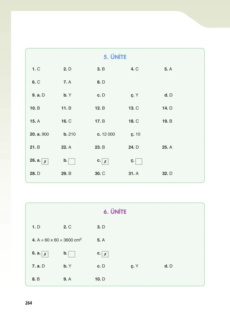 5. Sınıf Matematik Ders Kitabı Cevapları Koza Yayınları Sayfa 264
