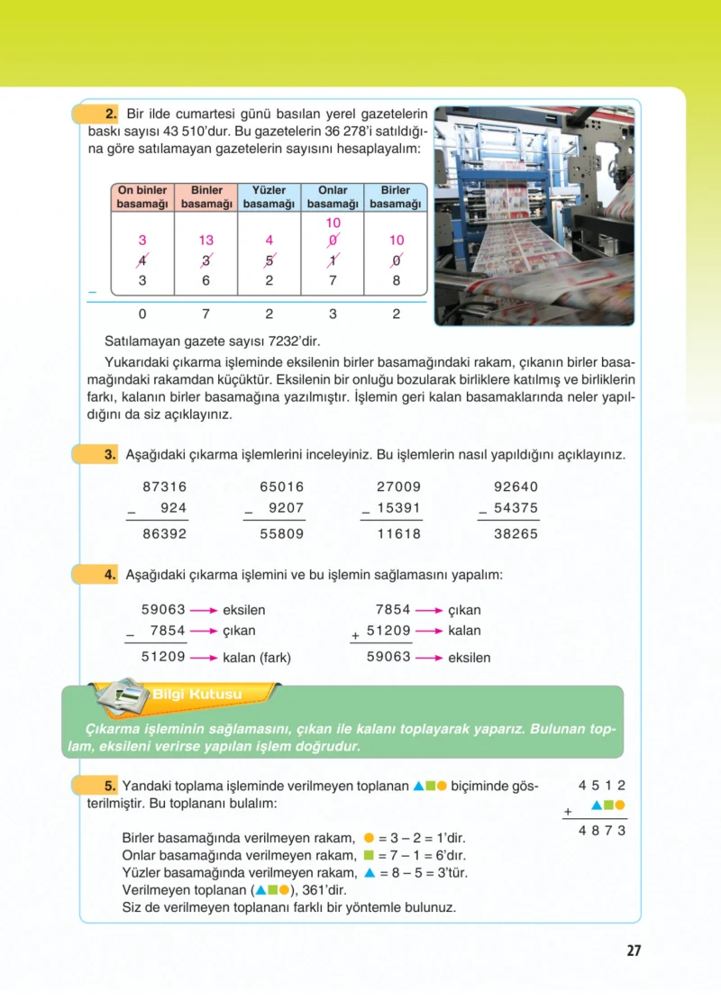 5. Sınıf Matematik Ders Kitabı Cevapları Koza Yayınları Sayfa 27