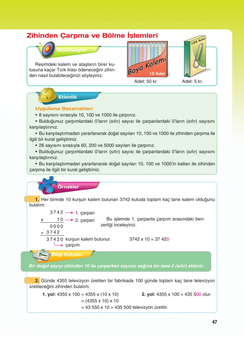 5. Sınıf Matematik Ders Kitabı Cevapları Koza Yayınları Sayfa 47
