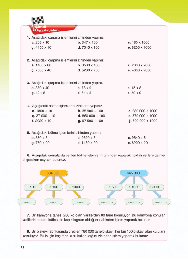 5. Sınıf Matematik Ders Kitabı Cevapları Koza Yayınları Sayfa 52
