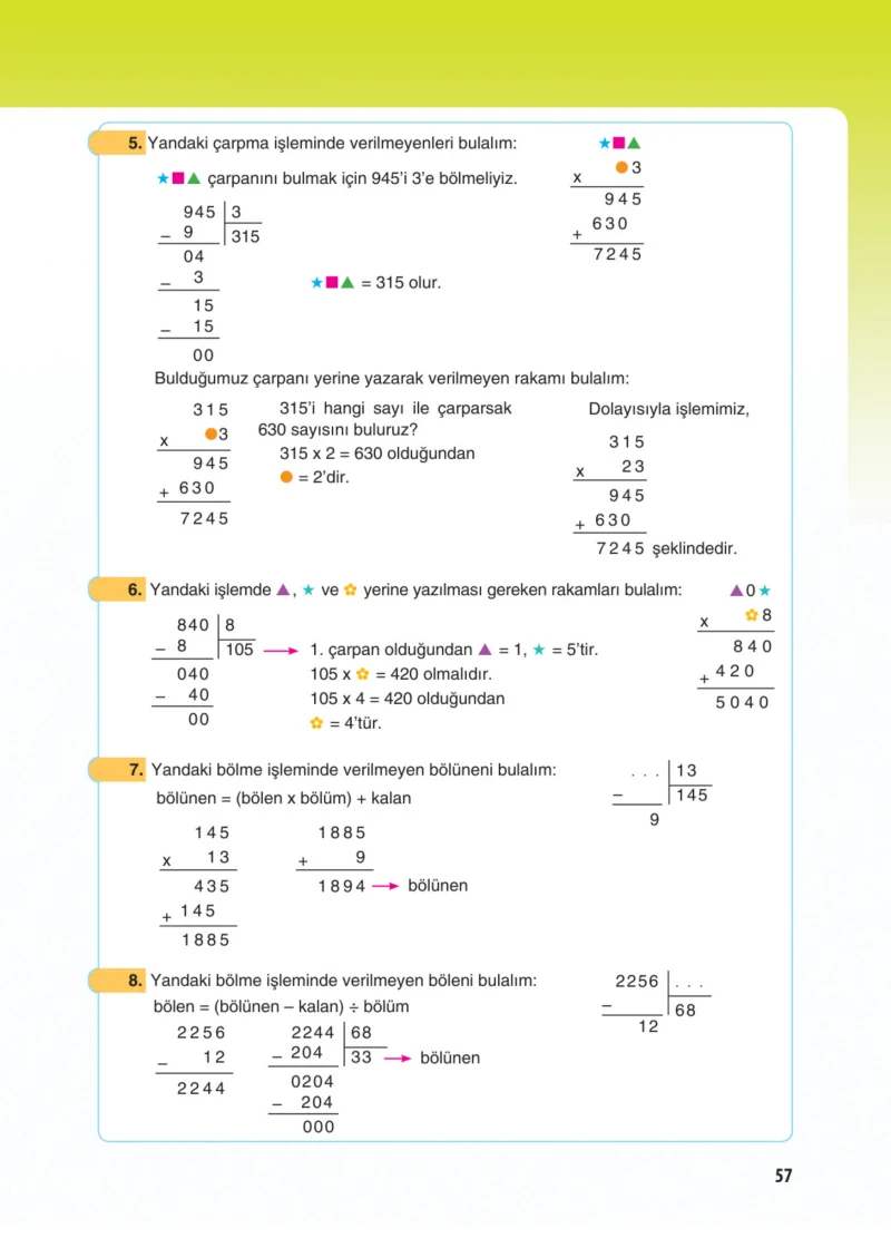 5. Sınıf Matematik Ders Kitabı Cevapları Koza Yayınları Sayfa 57
