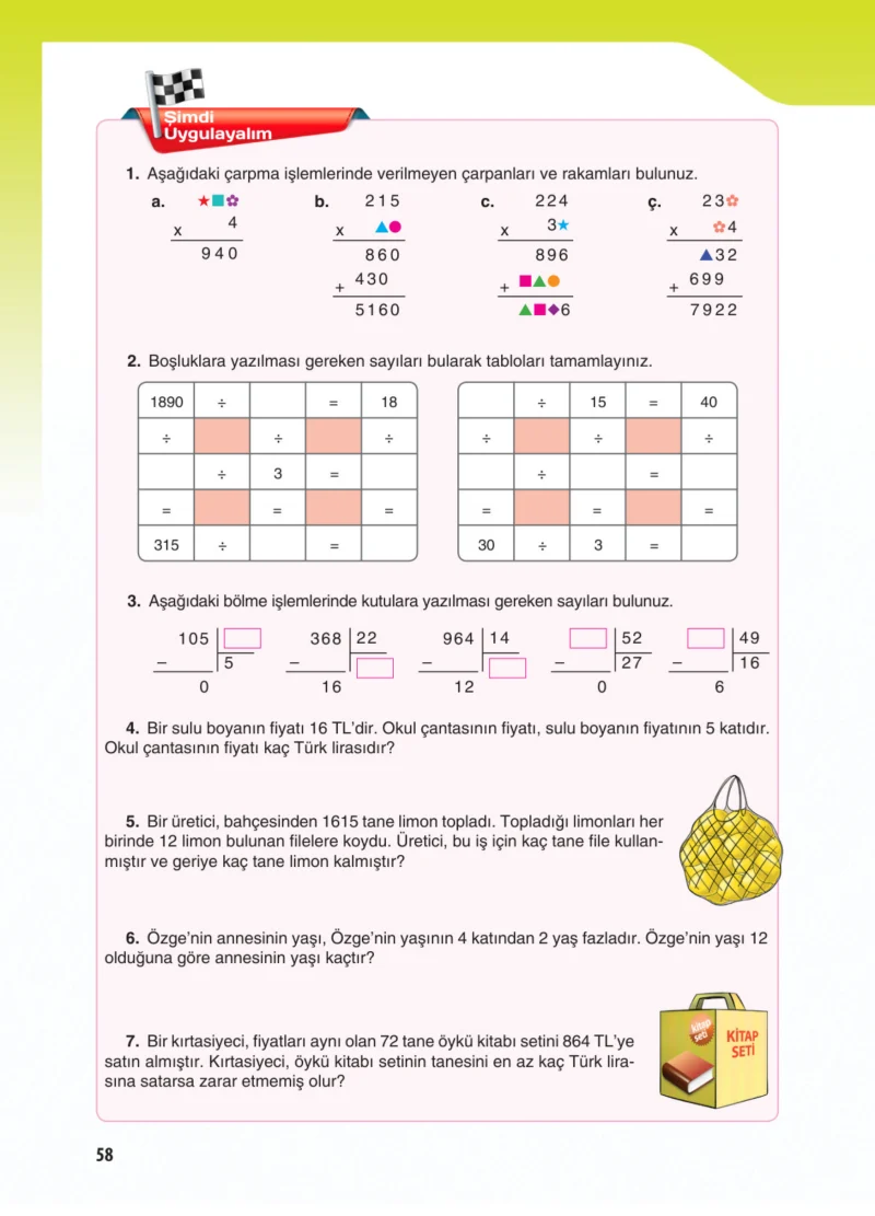 5. Sınıf Matematik Ders Kitabı Cevapları Koza Yayınları Sayfa 58