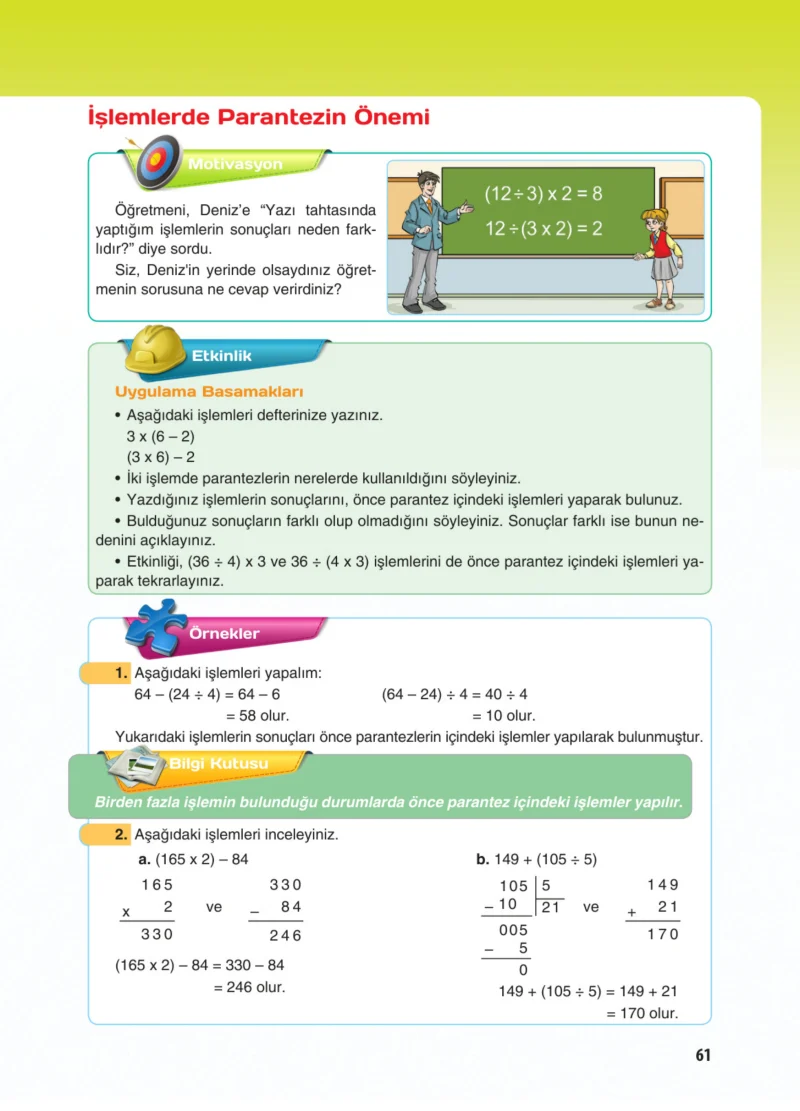 5. Sınıf Matematik Ders Kitabı Cevapları Koza Yayınları Sayfa 61
