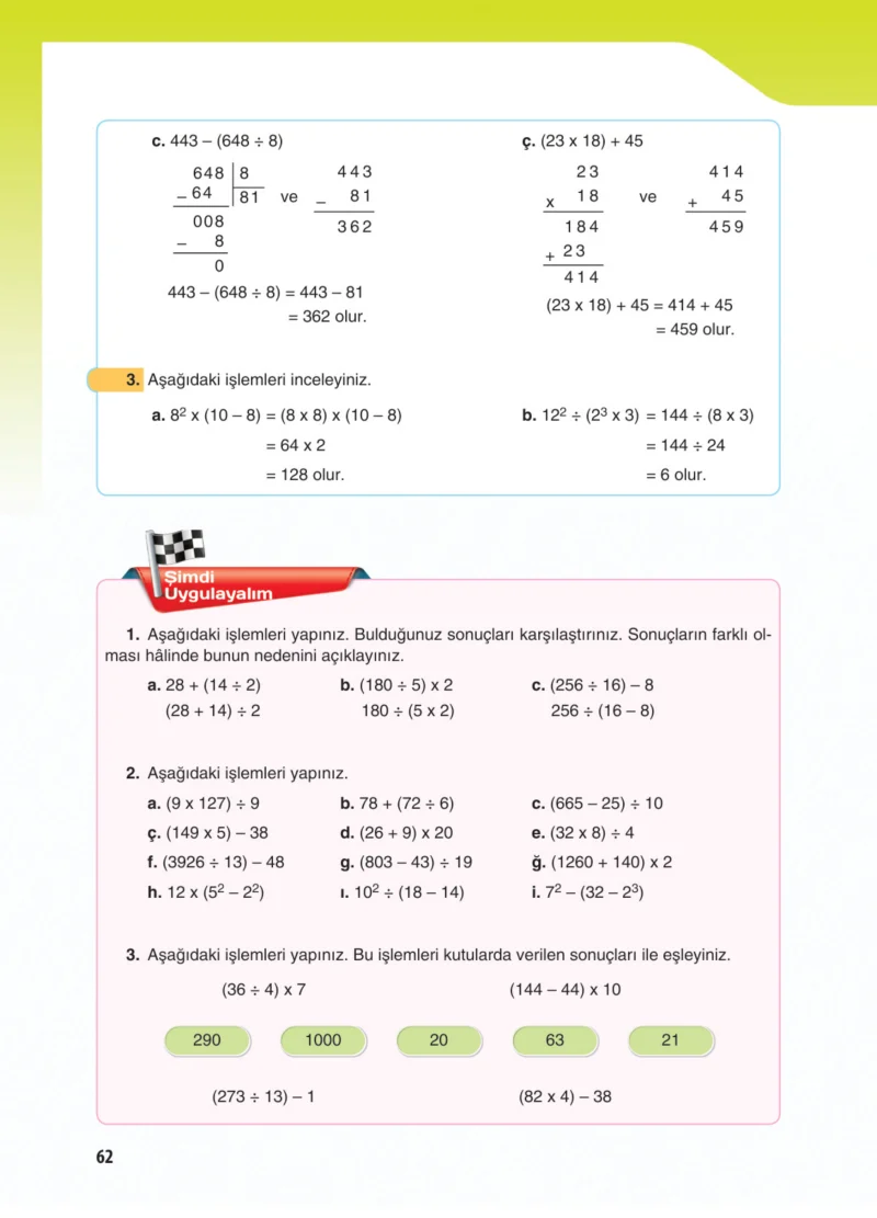 5. Sınıf Matematik Ders Kitabı Cevapları Koza Yayınları Sayfa 62