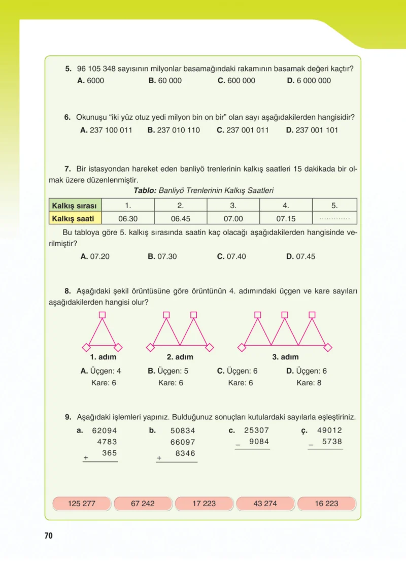 5. Sınıf Matematik Ders Kitabı Cevapları Koza Yayınları Sayfa 70