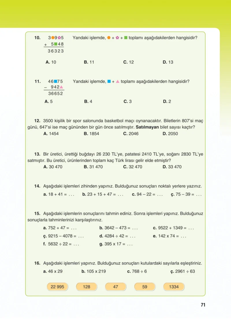 5. Sınıf Matematik Ders Kitabı Cevapları Koza Yayınları Sayfa 71