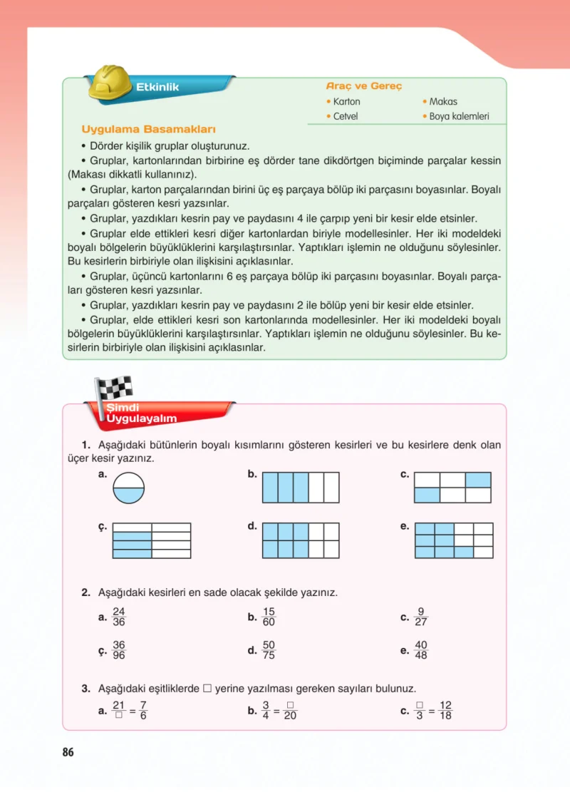 5. Sınıf Matematik Ders Kitabı Cevapları Koza Yayınları Sayfa 86