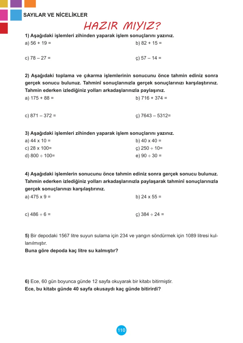 5. Sınıf Matematik Ders Kitabı Cevapları Meb Yayınları 1.Kitap Sayfa 110