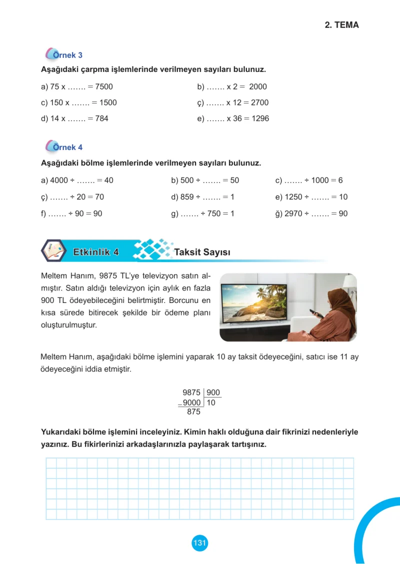 5. Sınıf Matematik Ders Kitabı Cevapları Meb Yayınları 1.Kitap Sayfa 131
