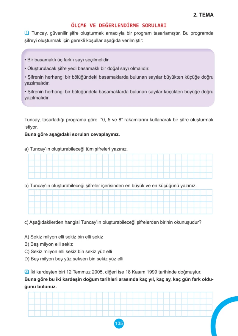 5. Sınıf Matematik Ders Kitabı Cevapları Meb Yayınları 1.Kitap Sayfa 135