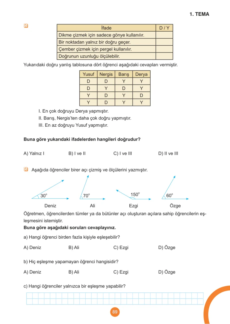 5. Sınıf Matematik Ders Kitabı Cevapları Meb Yayınları 1.Kitap Sayfa 89
