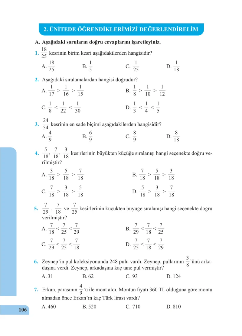5. Sınıf Matematik Ders Kitabı Cevapları Özgün Yayınları Sayfa 106