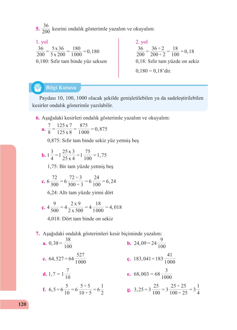 5. Sınıf Matematik Ders Kitabı Cevapları Özgün Yayınları Sayfa 120