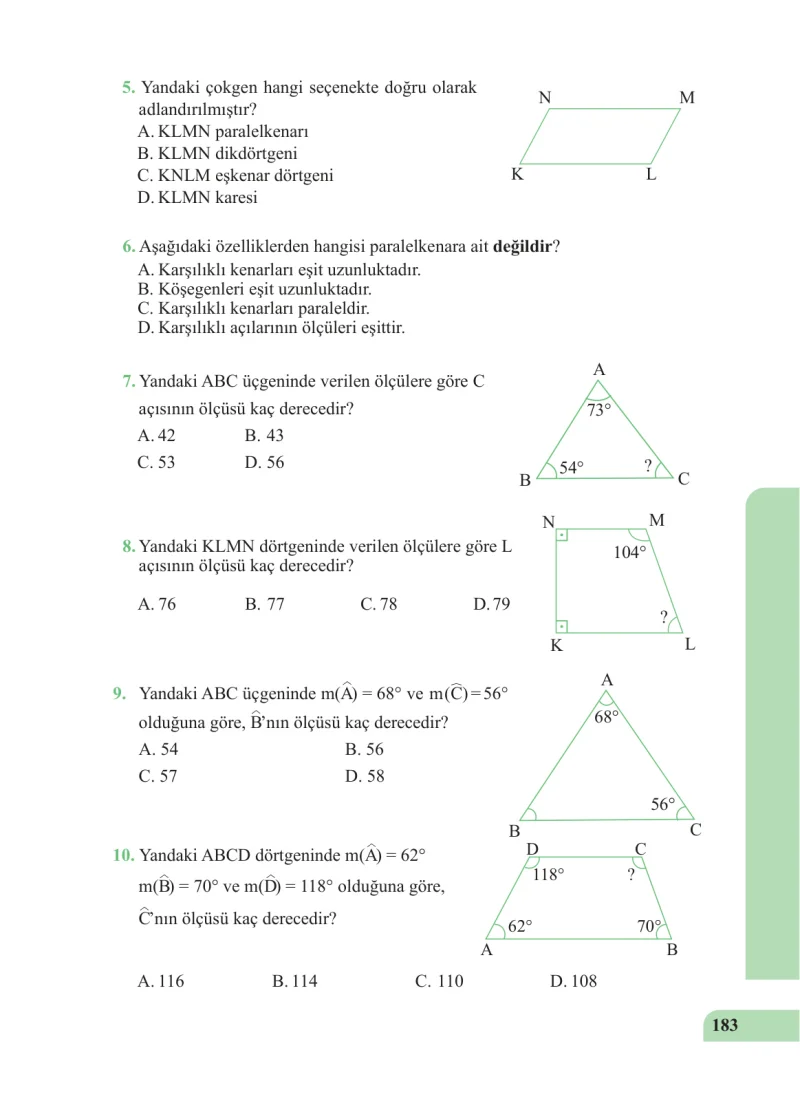 5. Sınıf Matematik Ders Kitabı Cevapları Özgün Yayınları Sayfa 183