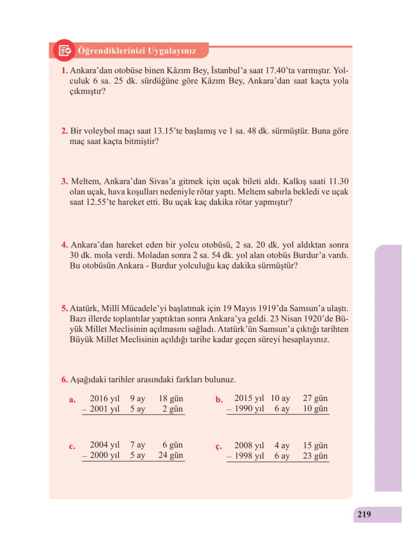 5. Sınıf Matematik Ders Kitabı Cevapları Özgün Yayınları Sayfa 219
