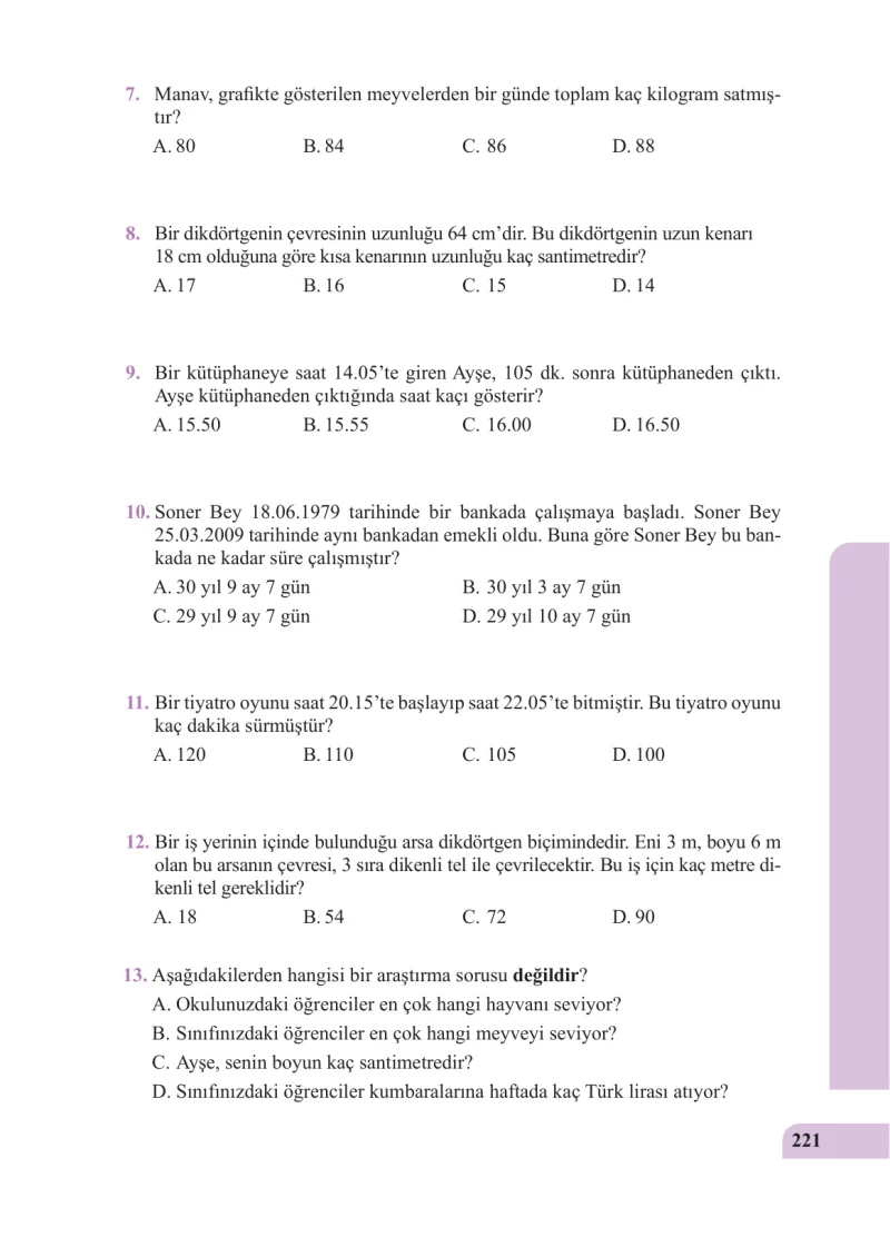 5. Sınıf Matematik Ders Kitabı Cevapları Özgün Yayınları Sayfa 221