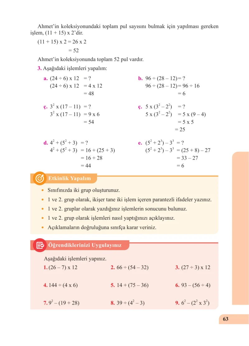 5. Sınıf Matematik Ders Kitabı Cevapları Özgün Yayınları Sayfa 63