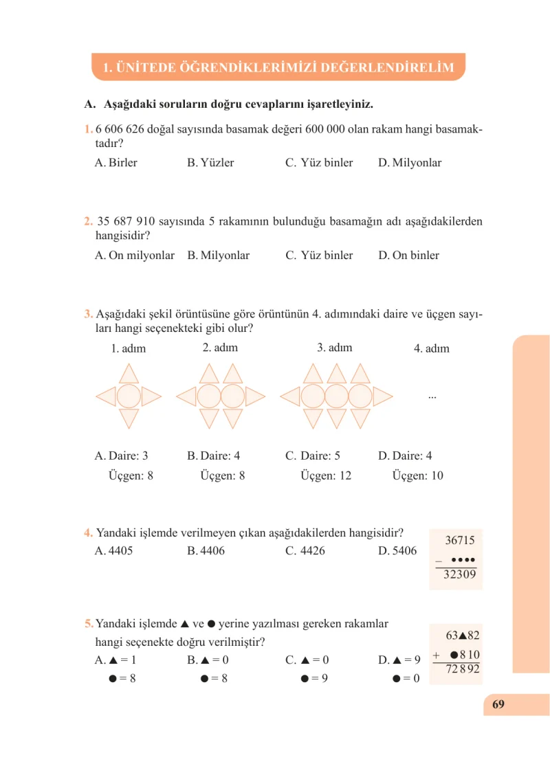 5. Sınıf Matematik Ders Kitabı Cevapları Özgün Yayınları Sayfa 69