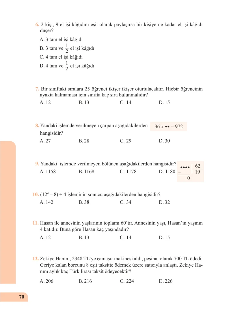 5. Sınıf Matematik Ders Kitabı Cevapları Özgün Yayınları Sayfa 70