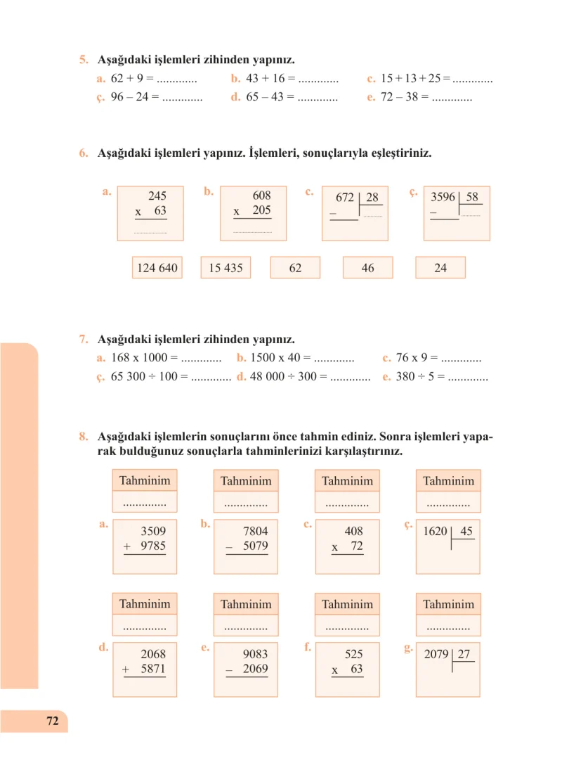 5. Sınıf Matematik Ders Kitabı Cevapları Özgün Yayınları Sayfa 72